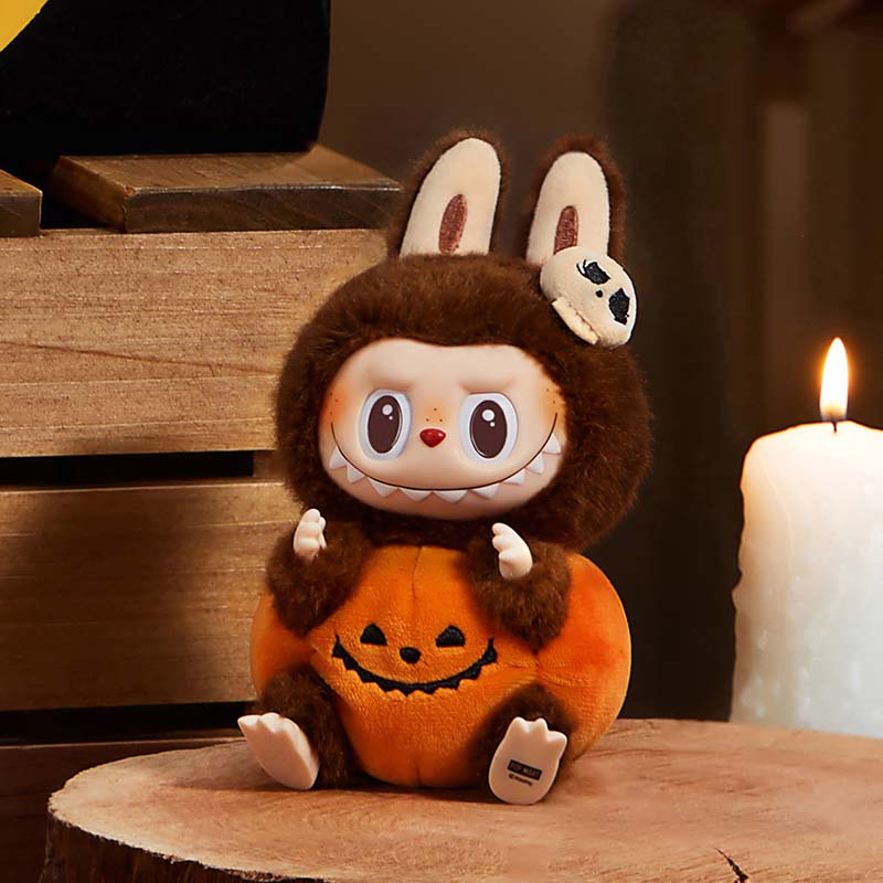 POP MART Labubu Sitting Pumpkin Plush Vinyl Hanging Toy, 15cm, Grotesque Carnival Series, Trendy Collectible Doll