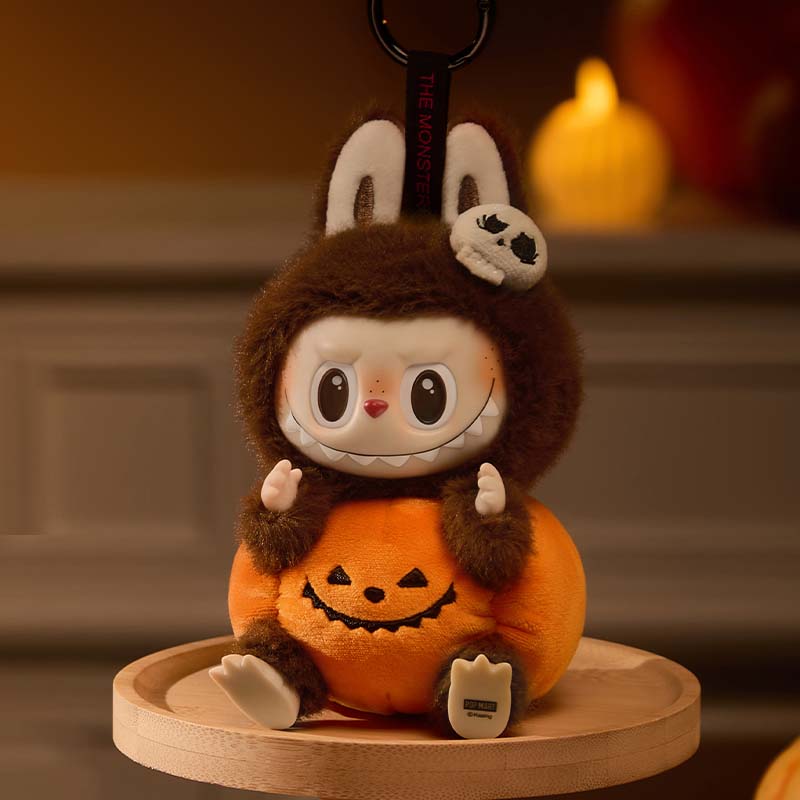 POP MART Labubu Sitting Pumpkin Plush Vinyl Hanging Toy, 15cm, Grotesque Carnival Series, Trendy Collectible Doll