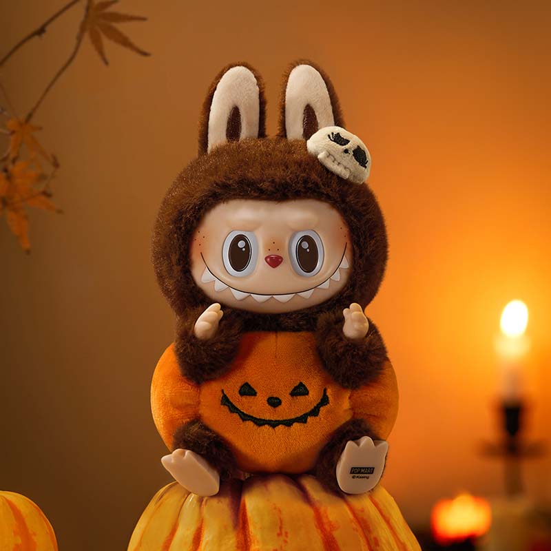 POP MART Labubu Sitting Pumpkin Plush Vinyl Hanging Toy, 15cm, Grotesque Carnival Series, Trendy Collectible Doll