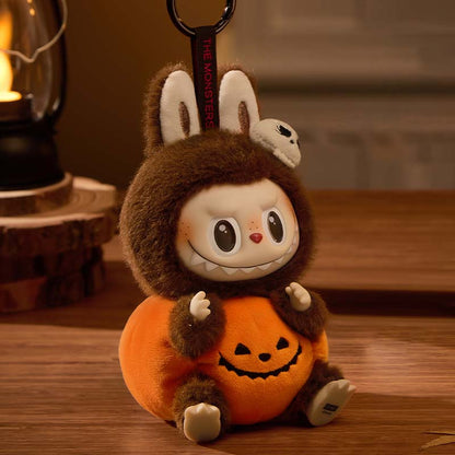 POP MART Labubu Sitting Pumpkin Plush Vinyl Hanging Toy, 15cm, Grotesque Carnival Series, Trendy Collectible Doll