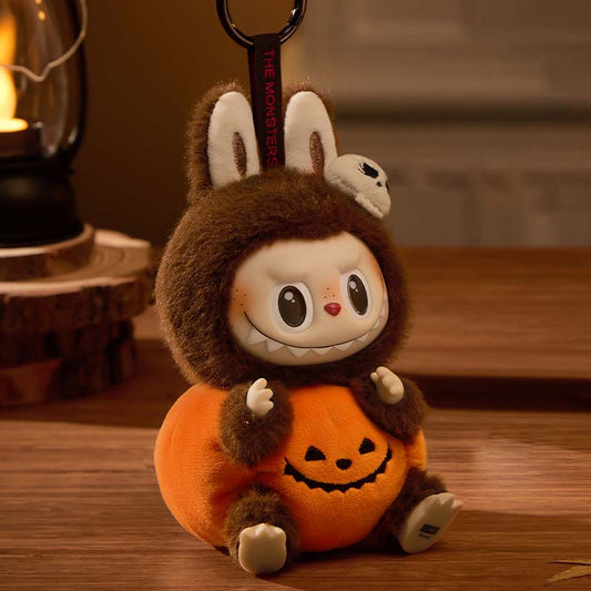 POP MART Labubu Sitting Pumpkin Plush Vinyl Hanging Toy, 15cm, Grotesque Carnival Series, Trendy Collectible Doll